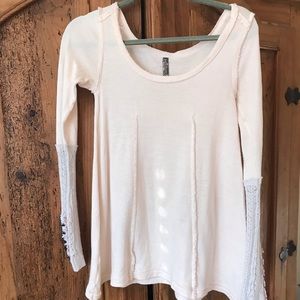 Free people sweater with knit and button sleeves